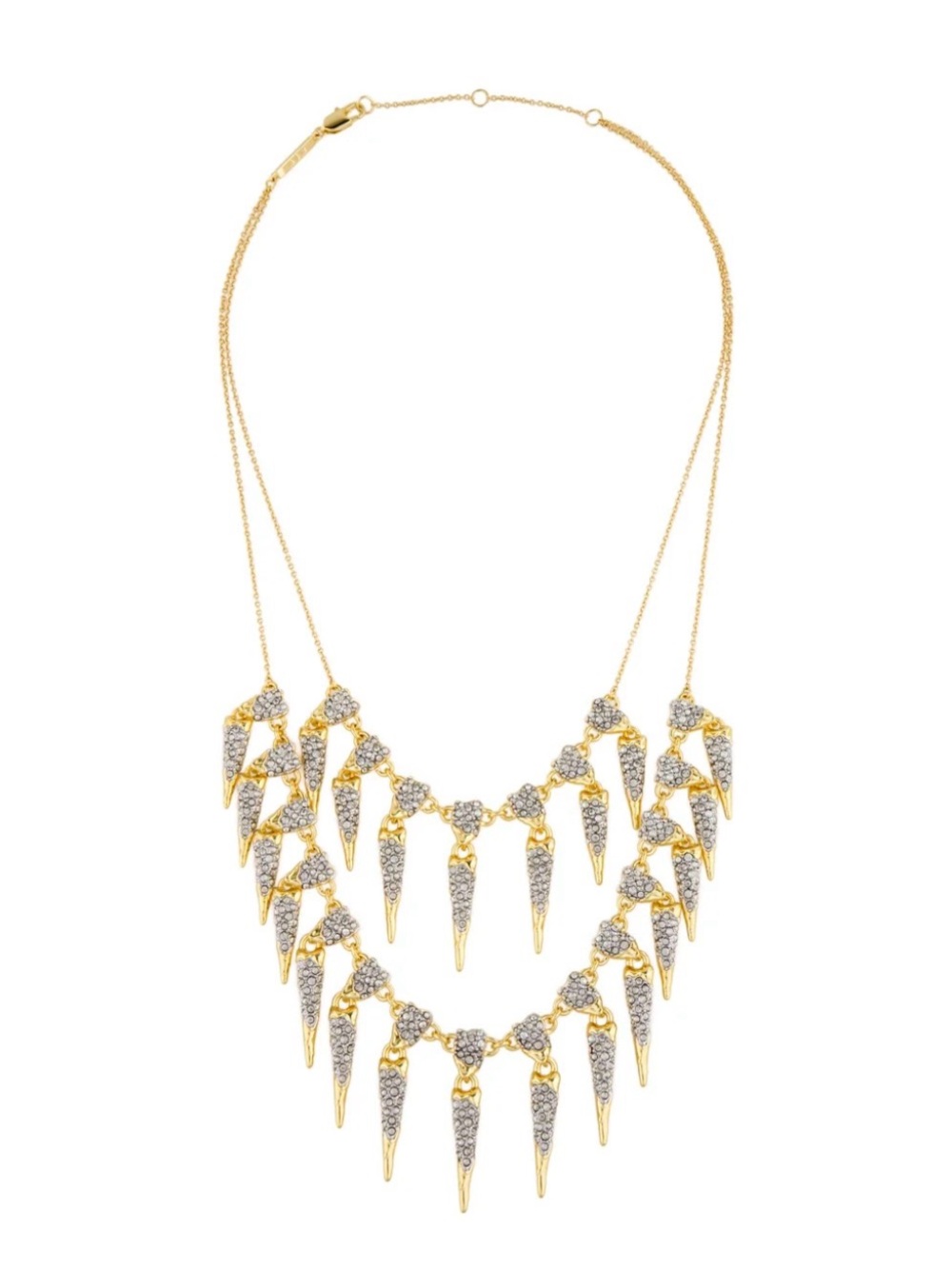 NEW Alexis Bittar Solanales Crystal Spear Layered Fringe Necklace Gold C Z JL26